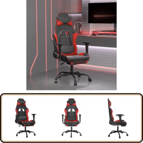 Gaming-Stuhl mit Fußstütze Schwarz und Rot Kunstleder - Gaming-Stuhl - Gamer Chair - PC-Chair - Bürostuhl - Schreibtischstuhl