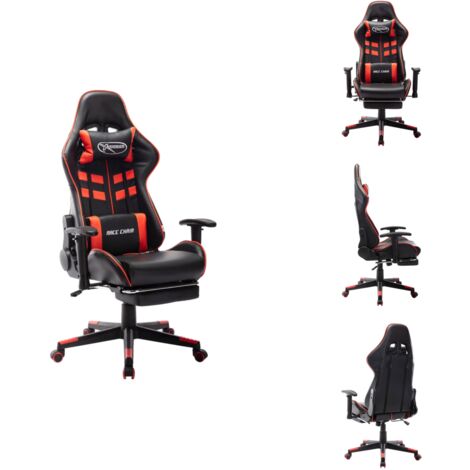 Gaming-Stuhl mit Fußstütze Schwarz und Rot Kunstleder - Gaming Stuhl - PC Stuhl - Bürostuhl - Ergonomischer Stuhl - Hochwertiger Stuhl