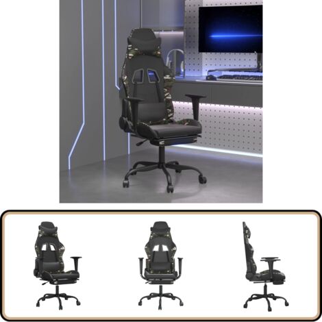Gaming-Stuhl mit Fußstütze Schwarz und Tarnfarben Kunstleder - Gaming Stuhl - Gamer Chair - PC Stuhl - Schreibtischstuhl - Ergonomischer Stuhl
