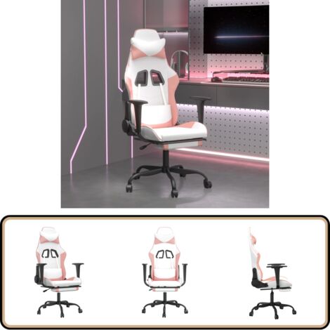 Gaming-Stuhl mit Fußstütze Weiß und Rosa Kunstleder - Gaming-Stuhl - Bürostuhle - Gamer Chair - PC-Chair - Rosa Stuhl