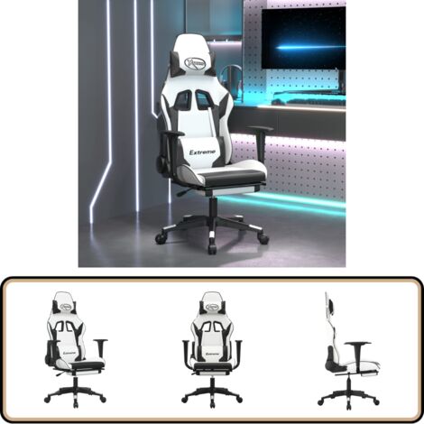 Gaming-Stuhl mit Fußstütze Weiß und Schwarz Kunstleder - Gaming-Stuhl - Bürostuhle - Computerstuhl - Gamer Chair - Ergonomischer Stuhl
