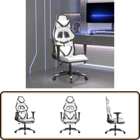 Gaming-Stuhl mit Fußstütze Weiß und Schwarz Kunstleder - Gaming-Stuhl - Gamer Chair - Bürostuh - Schreibtischstuhl - PC-Chair