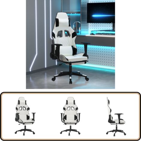 Gaming-Stuhl mit Fußstütze Weiß und Schwarz Kunstleder - Gaming Stuhl - Gamer Chair - Bürostuhl - Schreibtischstuhl - Ergonomischer Stuhl