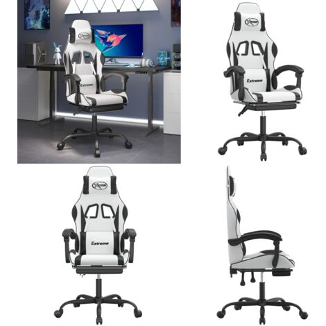 Gaming-Stuhl mit Fußstütze Weiß und Schwarz Kunstleder - Gamingstuhl mit Fußstütze - Kunstlederstuhl