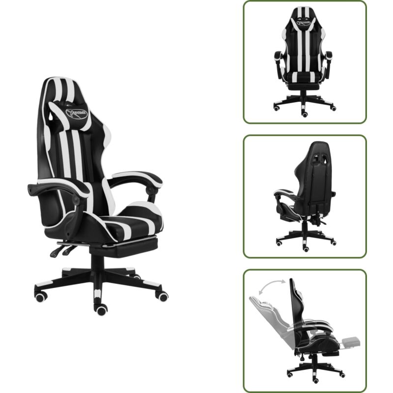 Vidaxl Weiß Gaming-Stuhl Mit Fußstütze Schwarz Und Kunstleder - Racing-Stuhl - Racing-Stühle - Bürostuhl - Bürostühle
