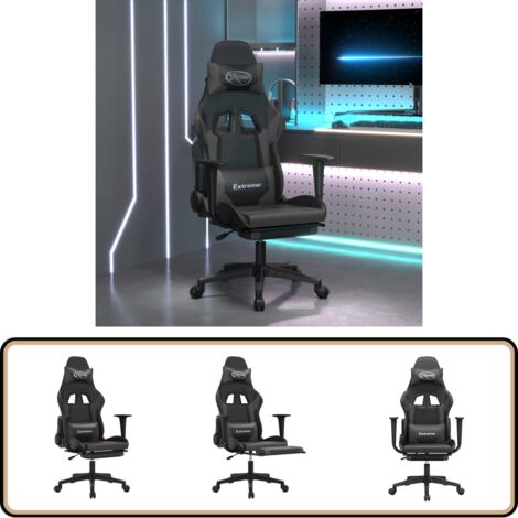 Gaming-Stuhl mit Massage & Fußstütze Schwarz & Grau Kunstleder - Gaming-Stuhl - Gamer Chair - BürostuhI - Ergonomischer Stuhl - PC-Stuhl