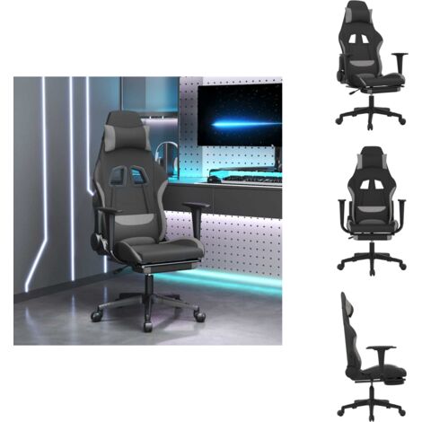 Gaming-Stuhl mit Massage & Fußstütze Schwarz und Hellgrau Stoff - Gaming-Stuhl - Gamer Chair - Bürostuhll - Ergonomischer Stuhl - Massagesessel