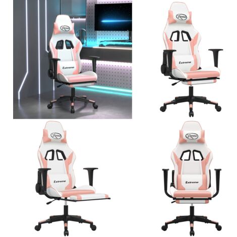 Gaming-Stuhl mit Massage & Fußstütze Weiß & Rosa Kunstleder - Gaming-Stuhl - Gamer Chair - Bürostuhl - Ergonomischer Stuhl - Massagesessel - Home & Living
