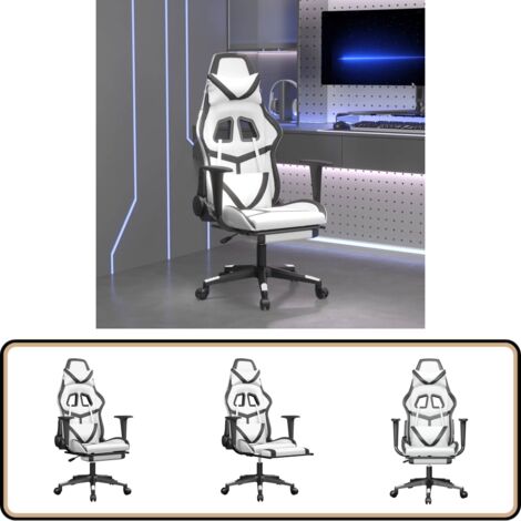 Gaming-Stuhl mit Massage & Fußstütze Weiß & Schwarz Kunstleder - Gaming-Stuhl - Gamer Chair - Bürostuh - Schreibtischstuhl - Ergonomischer Stuhl
