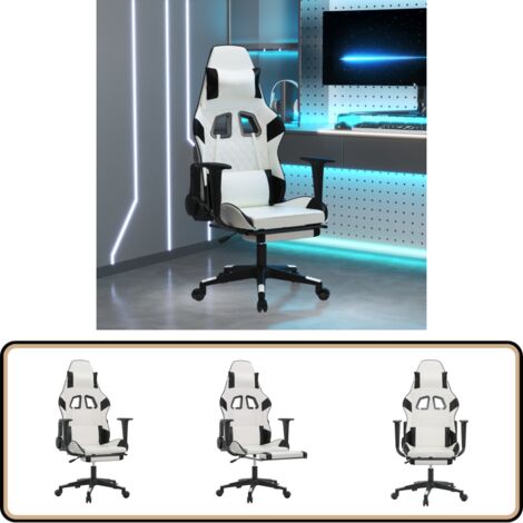 Gaming-Stuhl mit Massage & Fußstütze Weiß & Schwarz Kunstleder - Gaming-Stuhl - Gamer Chair - Bürostuh - Schreibtischstuhl - Ergonomischer Stuhl