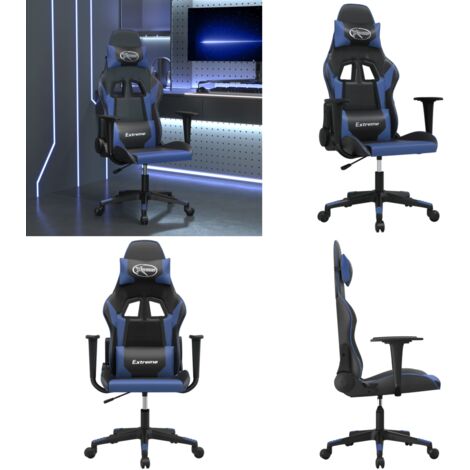 Gaming-Stuhl mit Massagefunktion Schwarz und Blau Kunstleder - Gaming Stuhl - Gamer Chair - BürostuhI - Schreibtischstuhl - Ergonomischer Stuhl - Home & Living