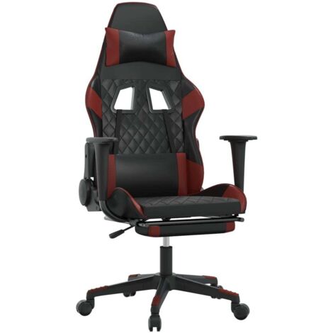 Gaming-Stuhl mit Massagefunktion und Fußstütze Schwarz&Bordeaux Kunstleder