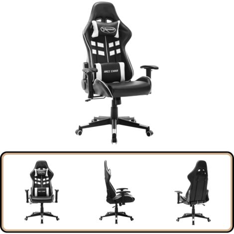 Gaming-Stuhl Schwarz und Weiß Kunstleder - Gaming Stuhl - PC Stuhl - Bürostuhl - Ergonomischer Stuhl - Gamer Chair