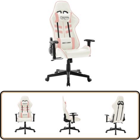 Gaming-Stuhl Weiß und Rosa Kunstleder - Gaming Stuhl - Gamer Chair - Bürostuhl - PC Stuhl - Ergonomischer Stuhl