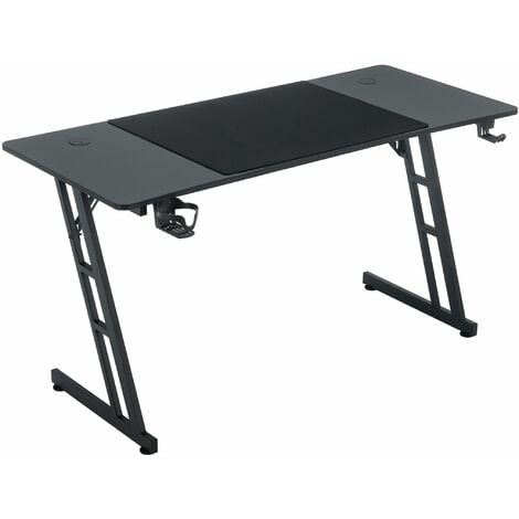 Gaming Tisch 120x60cm Gamingtisch Schwarz Schreibtisch Kohlefaserplatte Gamer Computertisch Ergonomischer PC Tisch mit Kabelloch & LED NAIZY