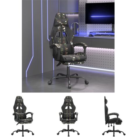 Gamingstuhl Schwarz - vidaXL Gaming-Stuhl mit Fußstütze Schwarz und Tarnfarben Kunstleder - Gamingstuhl Tarnfarben