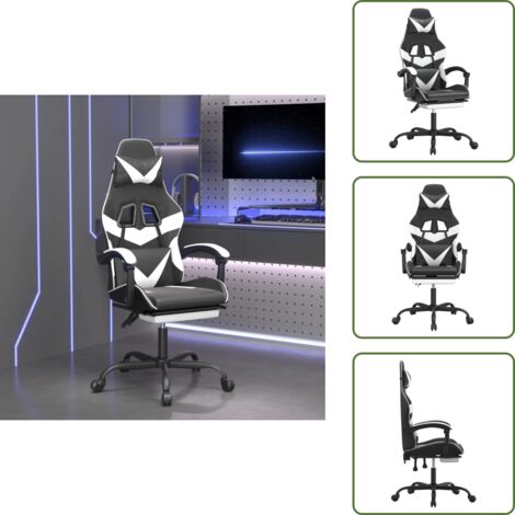 Gamingstuhl Schwarz Weiß - vidaXL Gaming-Stuhl mit Fußstütze Schwarz und Weiß Kunstleder - Gamingstuhl mit Liegefunktion