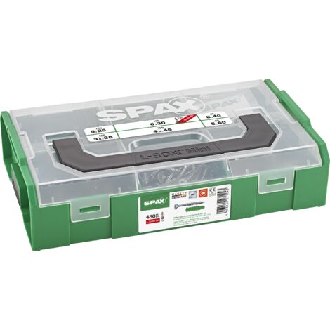 Gamme SPAX L-BOXX petit modèle, jeu de vis avec 3 dimensions + chevilles, 480 pièces, tête fraisée, T-STAR plus T20, WIROX - 5000009160209
