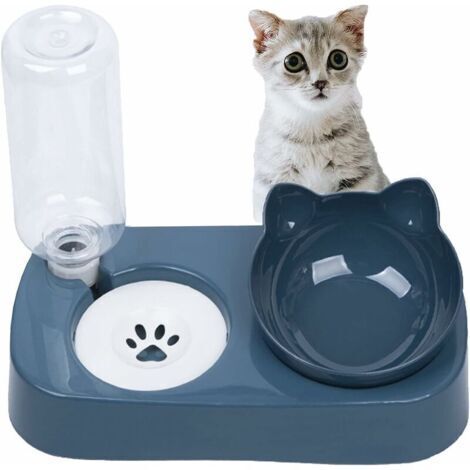 Gams surélevées 2 en 1 pour chat, gam automatique pour chat, double gam pour chats et petits chiens, bouteille d'eau de 500 ml pouvant ajouter automatiquement de l'eau