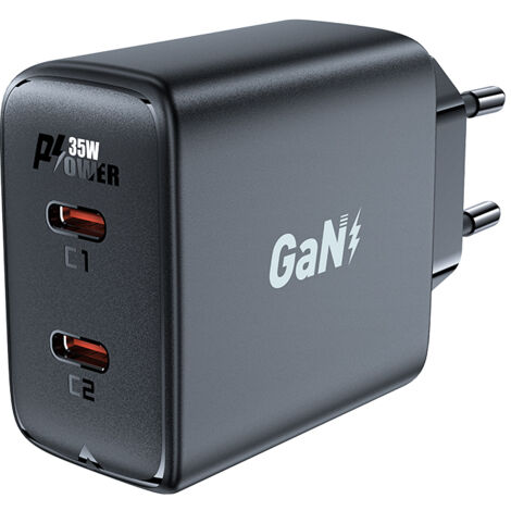 GaN 35W PD 2x USB-C Schnellladegerät Schwarz