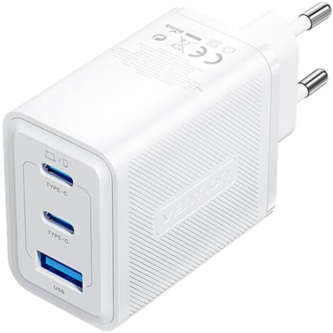 GaN Ladegerät mit 3 Anschlüssen 2x USB-C,  1x USB-A 65W Schnellladegerät in Weiß