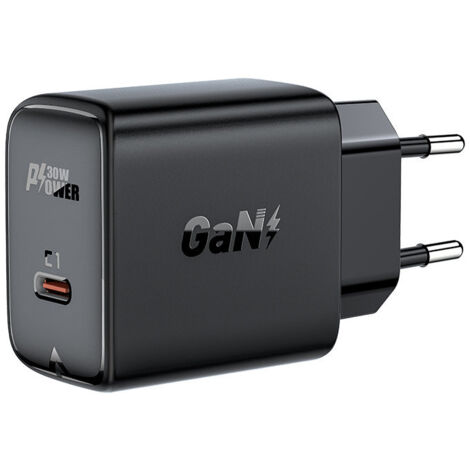 GaN USB-C-Wandladegerät 30 W PD QC 3.0 AFC FCP Schwarz
