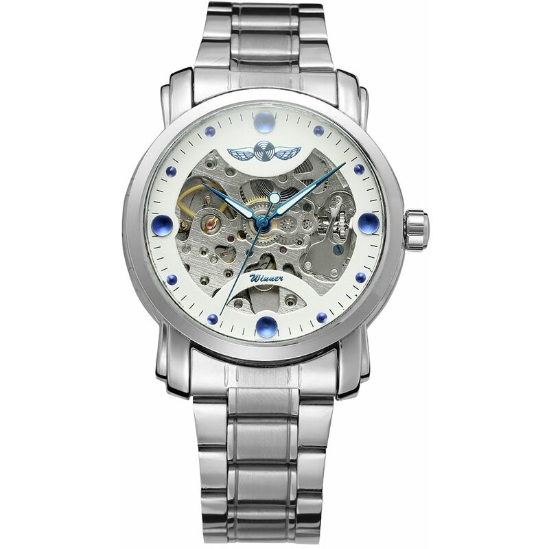 

Ganador 005 Hombres de negocios Reloj mecanico Pantalla de tiempo Moda Casual Correa de cuero de acero inoxidable Pulsera 3ATM Reloj de pulsera