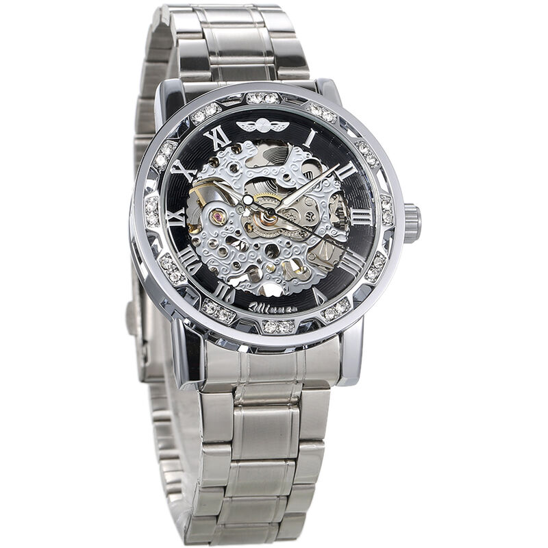 

GANADOR Reloj para hombre Moda Pantalla de diamantes Manos luminosas Movimiento de engranajes Relojes esqueleticos mecanicos retro Reloj de pulsera