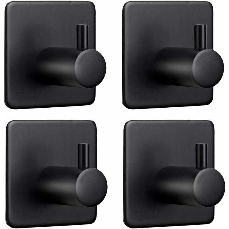 

Gancho adhesivo de 4 piezas, ganchos de pared de acero inoxidable para cocinas, sala de estar y oficina (negro)