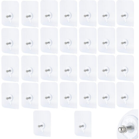 Gancho adhesivo de pared resistente y sin costuras, con clavo y soporte de fijación, para pegar y atornillar, sin dejar rastro (30 unidades).