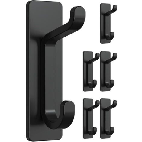 Gancho adhesivo de pared, toallero de baño, gancho para paños de cocina, perchero adhesivo, montaje en pared sin taladrar, impermeable, inoxidable, negro, 6 piezas