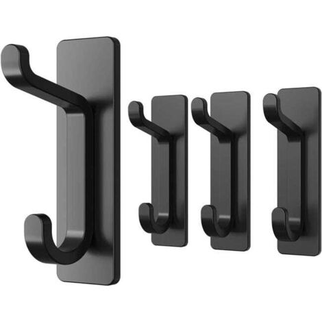 Gancho adhesivo de pared, toallero de baño, gancho para paños de cocina, perchero adhesivo, negro, 4 piezas