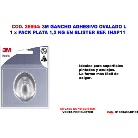 Gancho Adhesivo Ovalado 1L Plata 1.2kg IHAP11