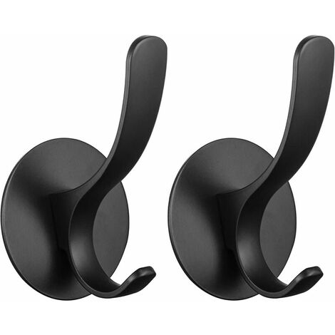 Gancho adhesivo para toallas, acero inoxidable, sin taladrar, para baño, cocina, acabado pulido, 2 uds., negro