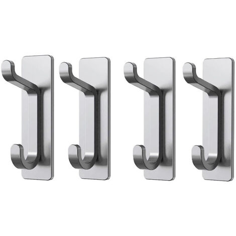 Gancho adhesivo, soporte para toallas de baño, gancho para paños de cocina, gancho adhesivo para abrigos, montaje en pared sin necesidad de taladrar, inoxidable, plateado, 4 piezas