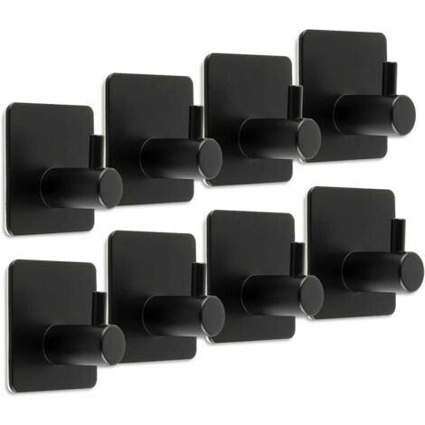 Gancho adhesivo,Gancho adhesivo de acero inoxidable,Gancho de pared de baño máximo de 8 kg,Ganchos para toallas autoadhesivos de acero inoxidable 304, Toallero negro (8PCS)