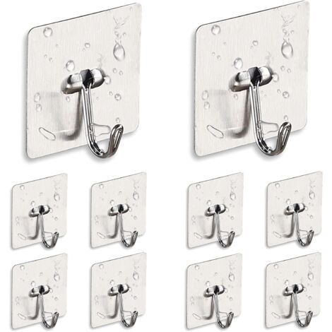 Gancho autoadhesivo de 10 piezas, gancho de pared de acero inoxidable para baño, cocina, puerta de pared de techo, resistente al agua, a prueba de aceite