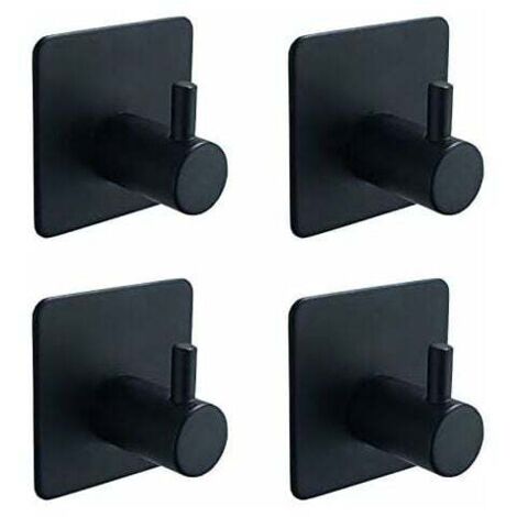 Gancho autoadhesivo Ulisem para toallas, 4 unidades, color negro, para colgar en la pared, de acero inoxidable, para baño, cocina, perchero, sin necesidad de taladrar.