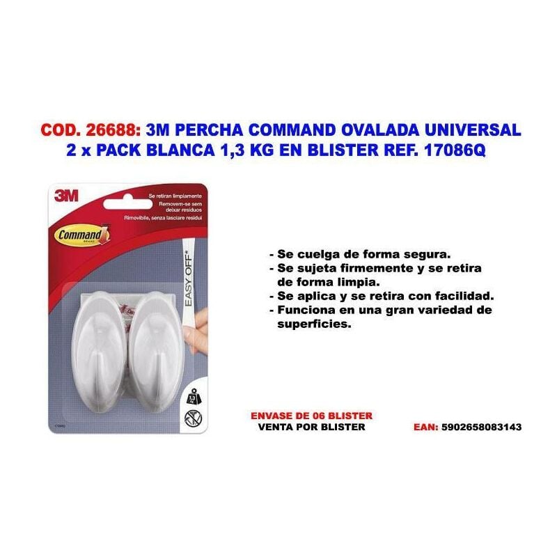 

MIBRICOTIENDA 3m percha command oval universal blan 2 ganchos 1.3 kg 17086q