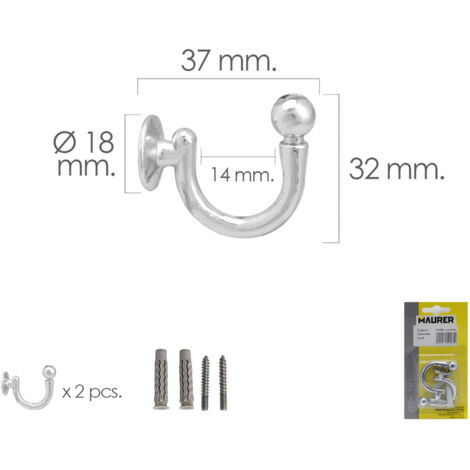 gancho cromado atornillabe 37 mm. con tacos y tornillos (blister 2 piezas)