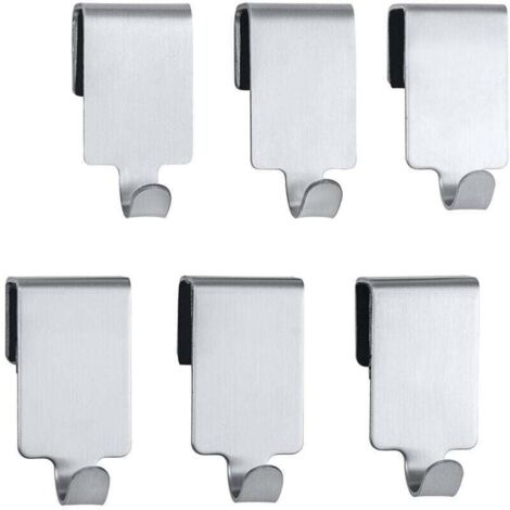 Gancho de acero inoxidable de primera calidad para barra de protección contra salpicaduras de cocina, gancho para utensilios de cocina montado en la pared, juego de 6, acero inoxidable, 2 x 4 x 2,5 cm
