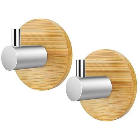 Gancho de bambú para puerta colgante, 2 piezas, gancho de bambú de acero inoxidable, gancho de acero inoxidable y bambú para bata de cocina, baño, sala de estar y oficina