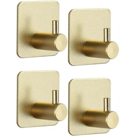 Gancho de baño, paquete de 4 ganchos autoadhesivos de acero inoxidable 304 para baño, dormitorio, cocina, gancho adhesivo para puerta para colgar abrigos y toallas, gancho dorado para baño.
