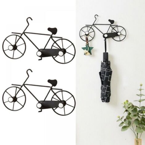 Gancho de hierro para bicicleta, de pared, decorativo para entrada, dormitorio, baño y sala de estar (2 unidades, negro)