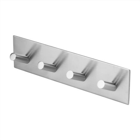Gancho de pared autoadhesivo de acero inoxidable 304 para baño y cocina, toallero con 4 ganchos, gancho universal que ahorra espacio (plateado, 1 unidad)