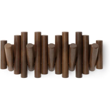 Gancho de pared con 5 ganchos, madera natural, 37,1 x 16,5 x 4,4 cm (color nogal)