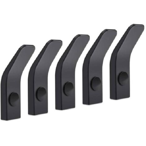 Gancho de pared de aluminio negro para toallas, perchero, ideal para baño, cocina, oficina o garaje (paquete de 5 unidades)