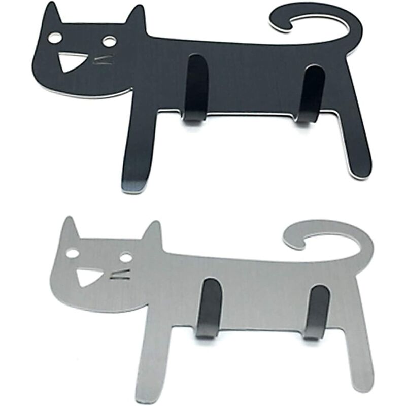 

Abcrital - Gancho de pared decorativo, gancho adhesivo, juego de 2 lindos ganchos de pared con forma de gato para colgar llaves, bolsos, monederos,