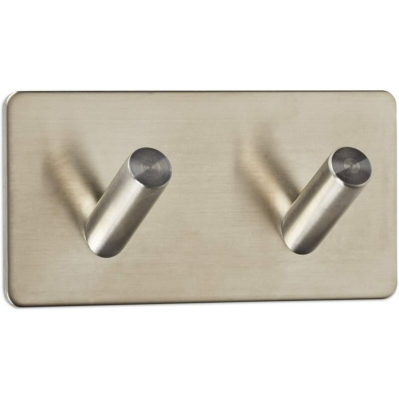 

Abcrital - Gancho de pared doble (2 ganchos) 90 x 45 x 29 mm Autoadhesivo de acero inoxidable cepillado con almohadilla adhesiva 3M para cocina