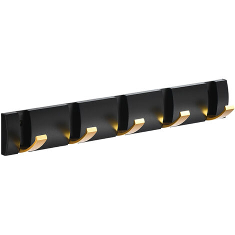 Gancho de pared invisible y plegable, juego de 5 piezas, aluminio, 40 cm, negro, para percheros y tendederos.